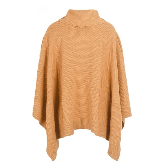 Camel Knit Cowl Neck Poncho One Size - Picture 6 of 8
